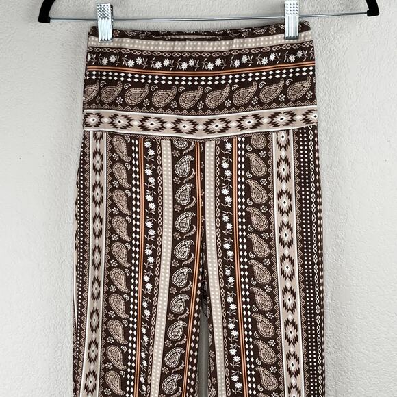 Shosho Brown Aztec Paisley Floral Stripe Flared T-Shirt Legging Pants Small - Picture 4 of 10